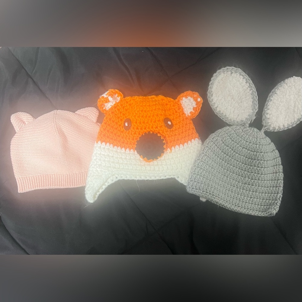 Set of 3 Animal Friends Baby hats